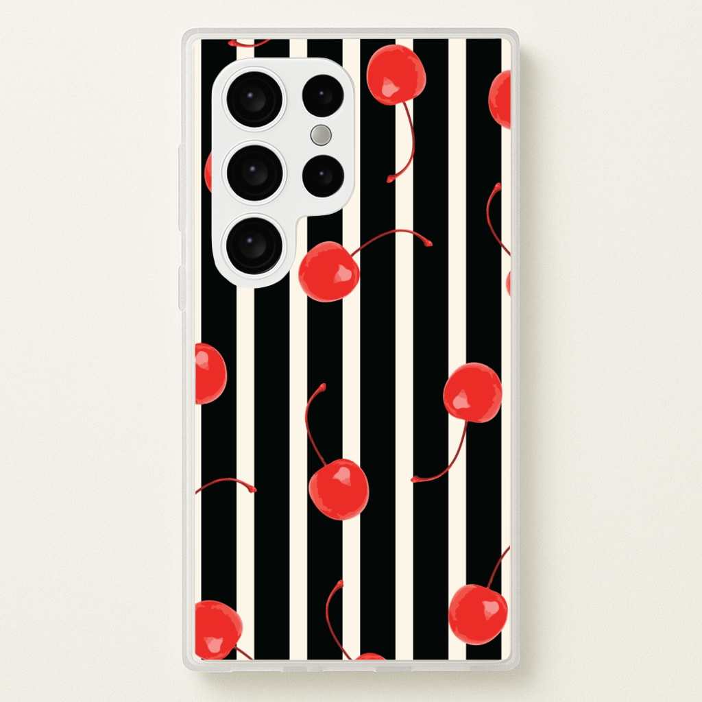 Black And White Stripes With Cherries - Patterns Phone Case for Galaxy S24 Ultra