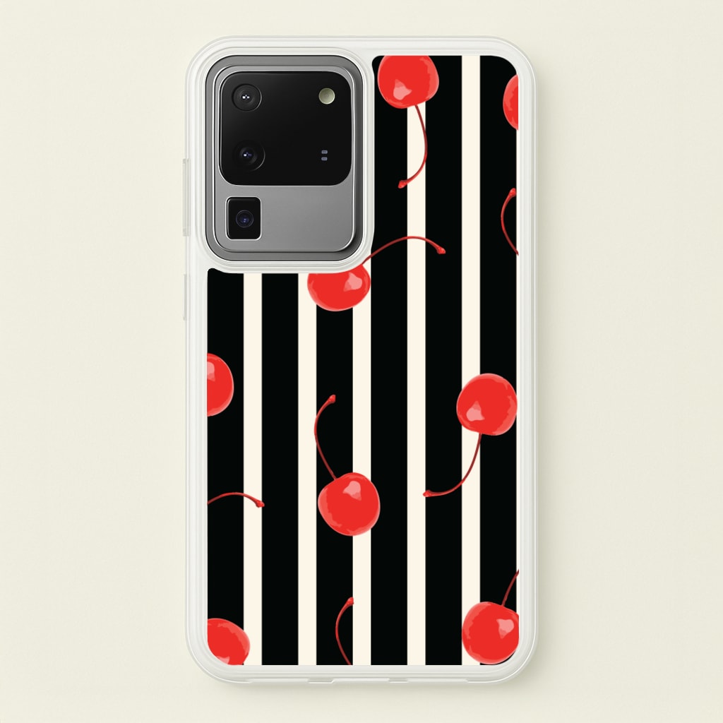 Black And White Stripes With Cherries - Patterns Phone Case for Galaxy S20 Ultra