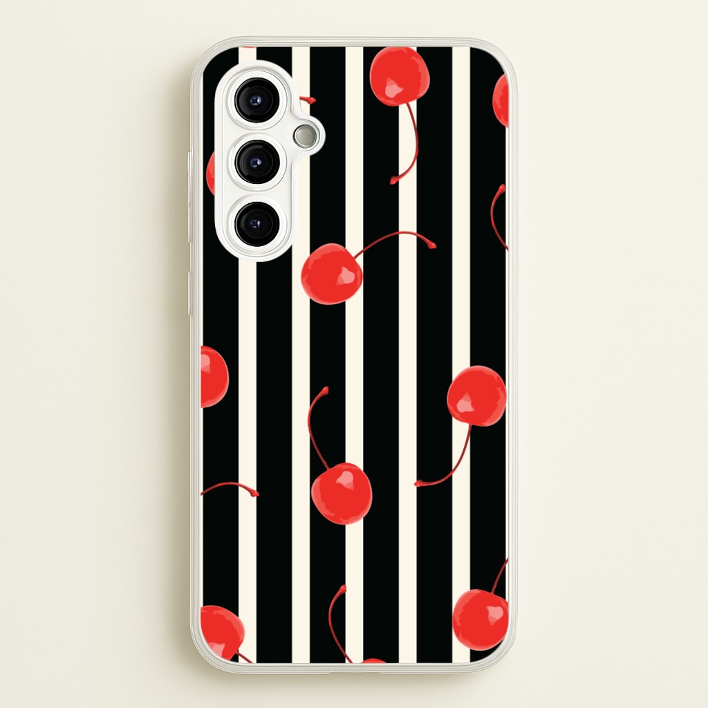 Black And White Stripes With Cherries - Patterns Phone Case for Galaxy A54