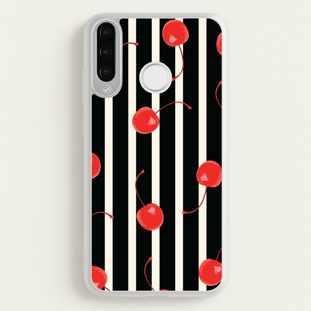 Black And White Stripes With Cherries - Patterns Phone Case for Huawei P30 Lite