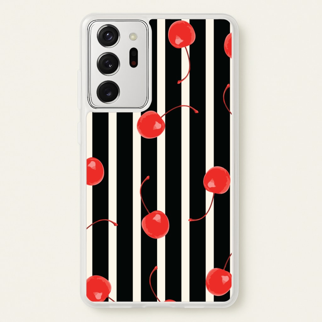 Black And White Stripes With Cherries - Patterns Phone Case for Galaxy Note 20 Ultra