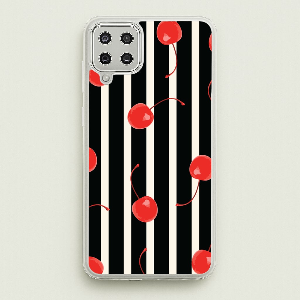 Black And White Stripes With Cherries - Patterns Phone Case for Galaxy A12