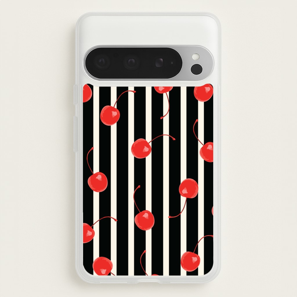 Black And White Stripes With Cherries - Patterns Phone Case for Google Pixel 9 Pro XL