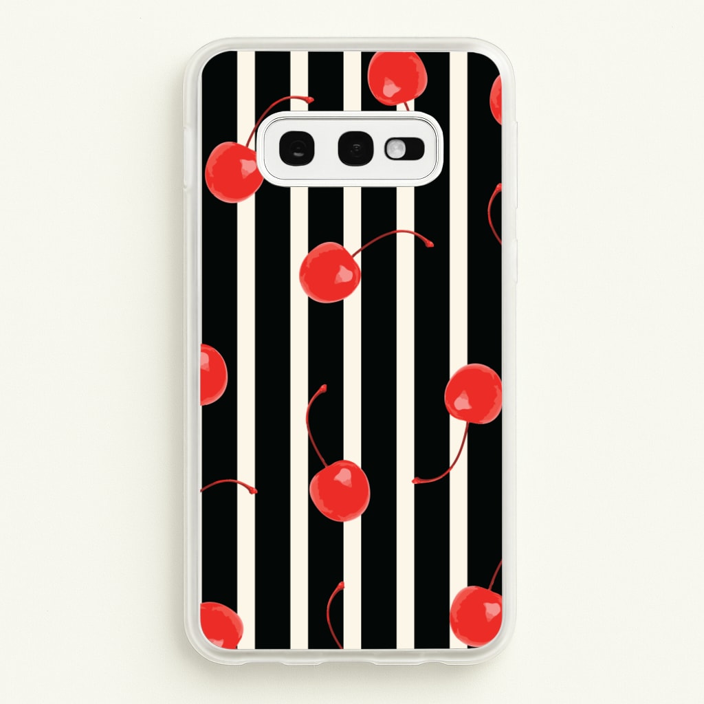 Black And White Stripes With Cherries - Patterns Phone Case for Galaxy S10e