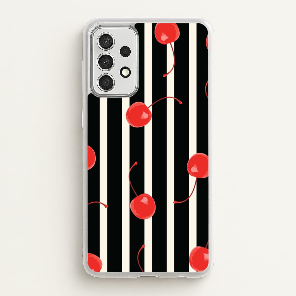 Black And White Stripes With Cherries - Patterns Phone Case for Galaxy A52 / A52s