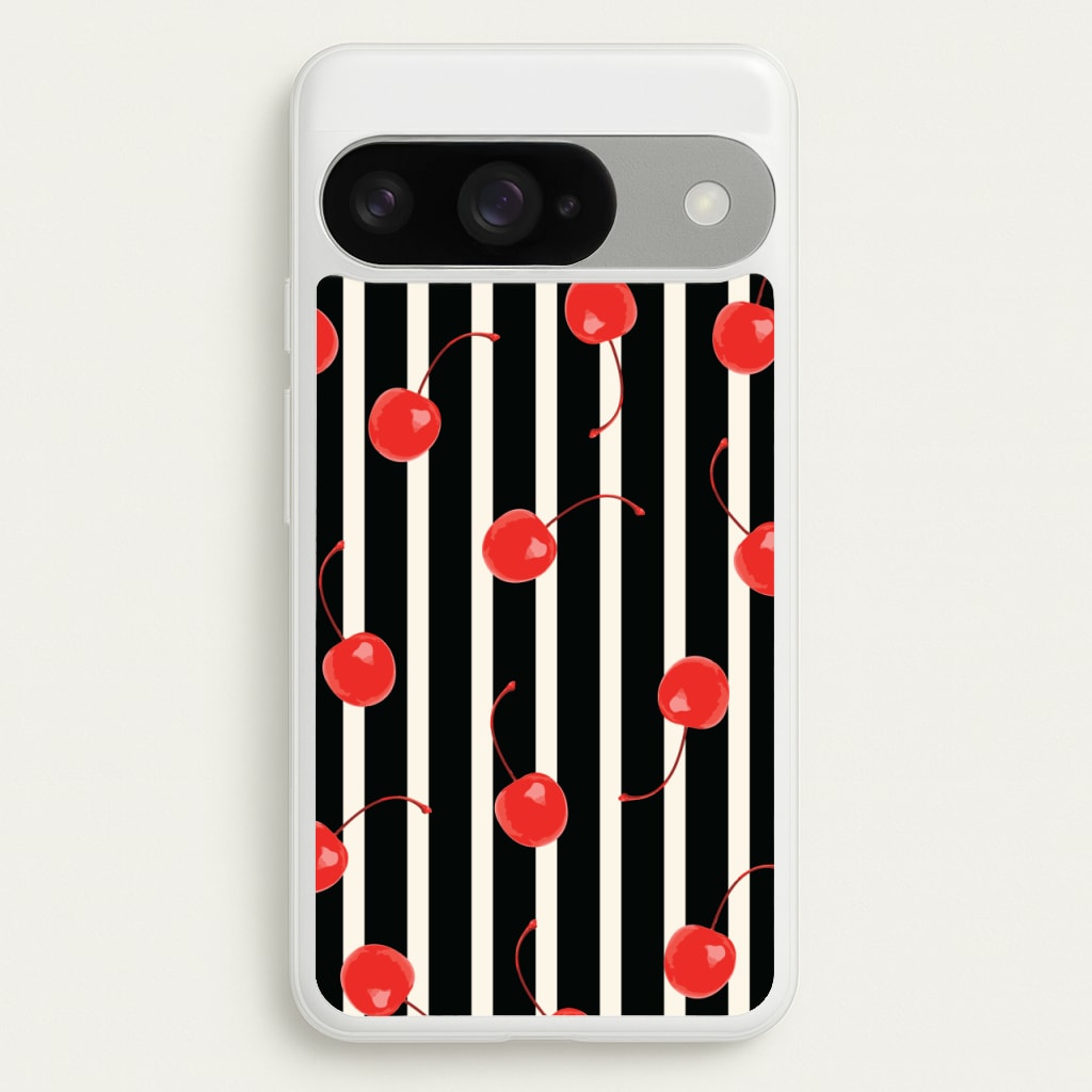 Black And White Stripes With Cherries Phone Case for Google Pixel 10 / 10 Pro