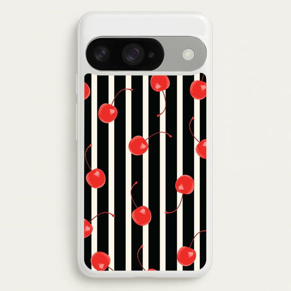 Black And White Stripes With Cherries Phone Case for Google Pixel 10 / 10 Pro