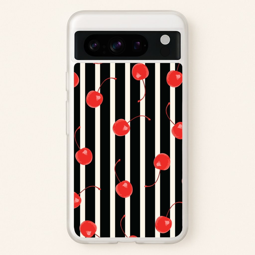 Black And White Stripes With Cherries - Patterns Phone Case for Google Pixel 8 Pro