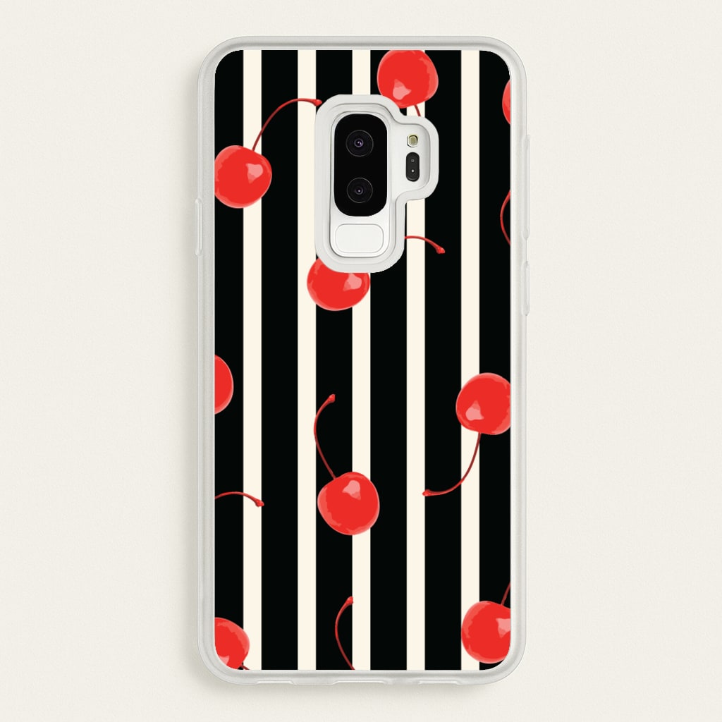Black And White Stripes With Cherries - Patterns Phone Case for Galaxy S9 Plus