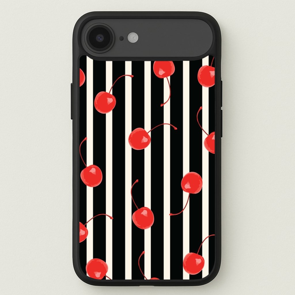 Black And White Stripes With Cherries Phone Case for iPhone 17 Air