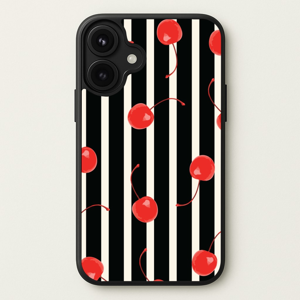 Black And White Stripes With Cherries Phone Case for iPhone 17