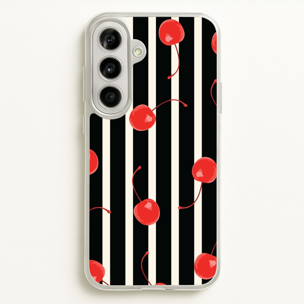 Black And White Stripes With Cherries - Patterns Phone Case for Galaxy A56