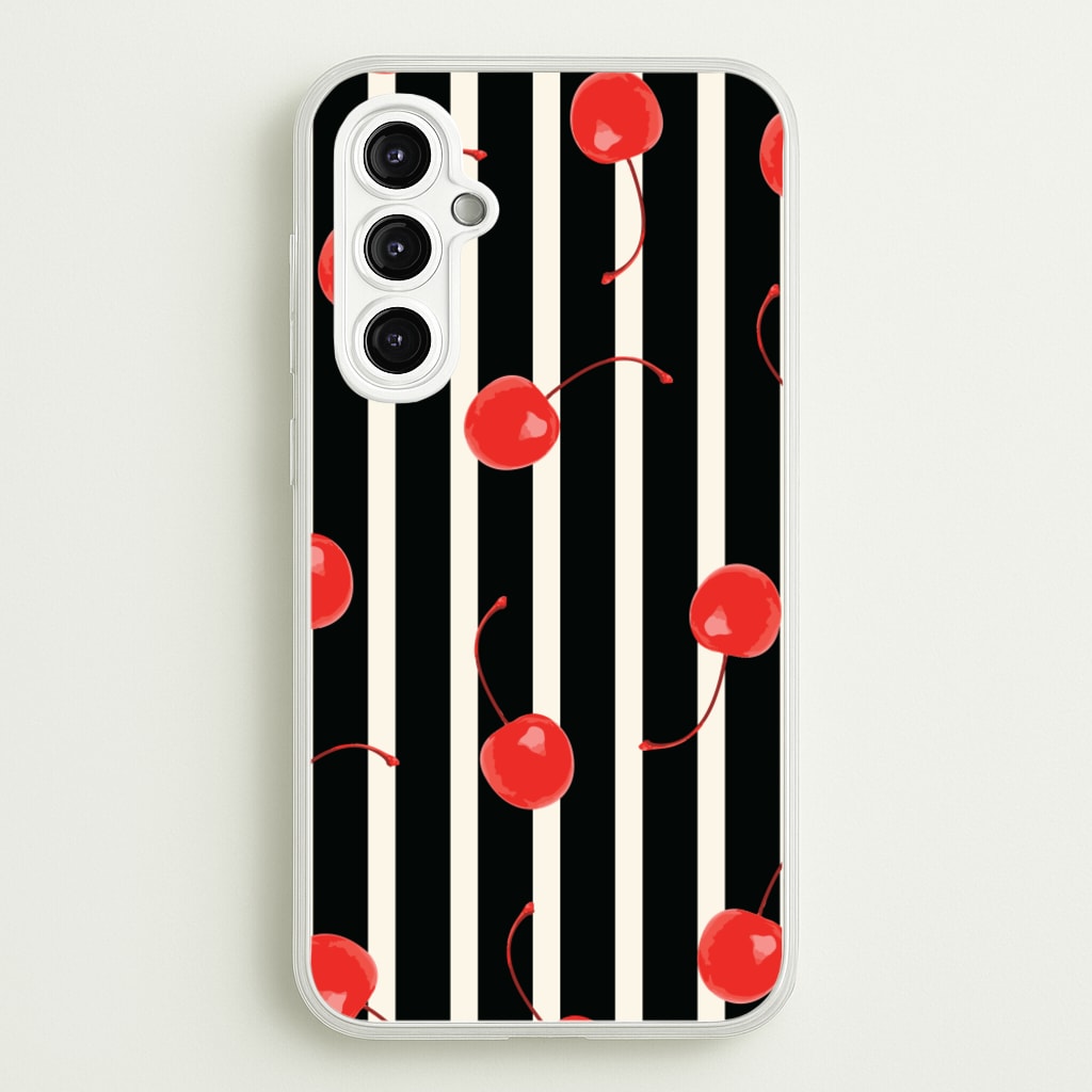 Black And White Stripes With Cherries - Patterns Phone Case for Galaxy A14