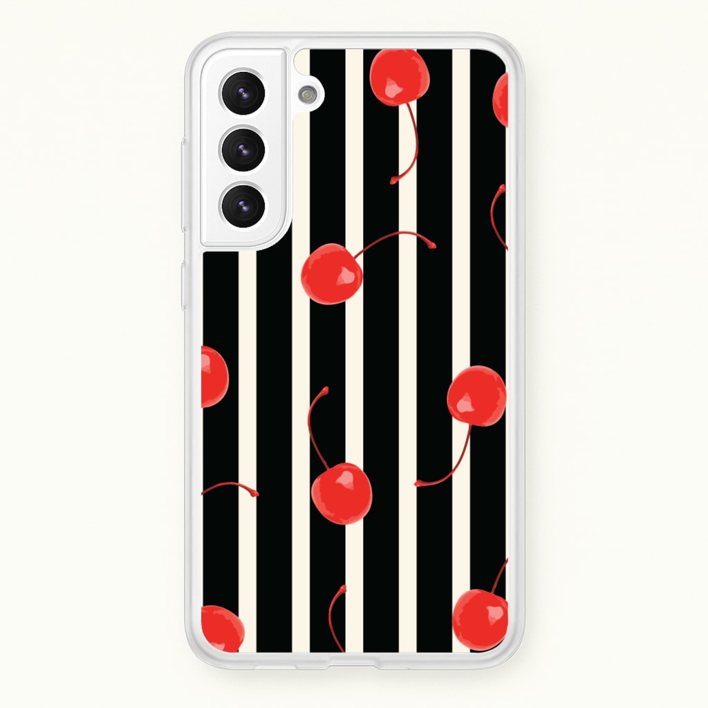 Black And White Stripes With Cherries - Patterns Phone Case for Galaxy S22