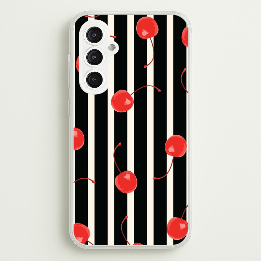 Black And White Stripes With Cherries - Patterns Phone Case for Galaxy S23FE