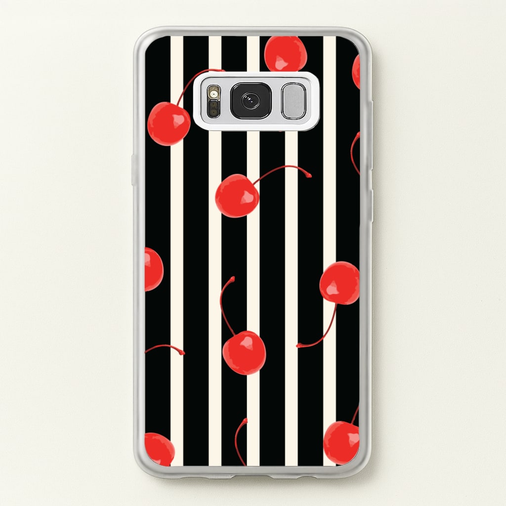 Black And White Stripes With Cherries - Patterns Phone Case for Galaxy S8 Plus