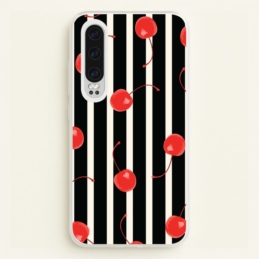 Black And White Stripes With Cherries - Patterns Phone Case for Huawei P30