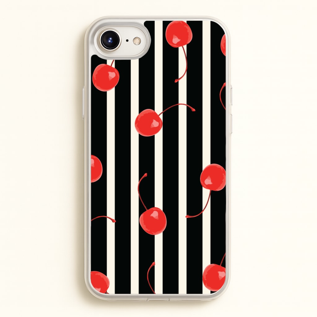 Black And White Stripes With Cherries - Patterns Phone Case for iPhone 6 / 7 / 8 / SE