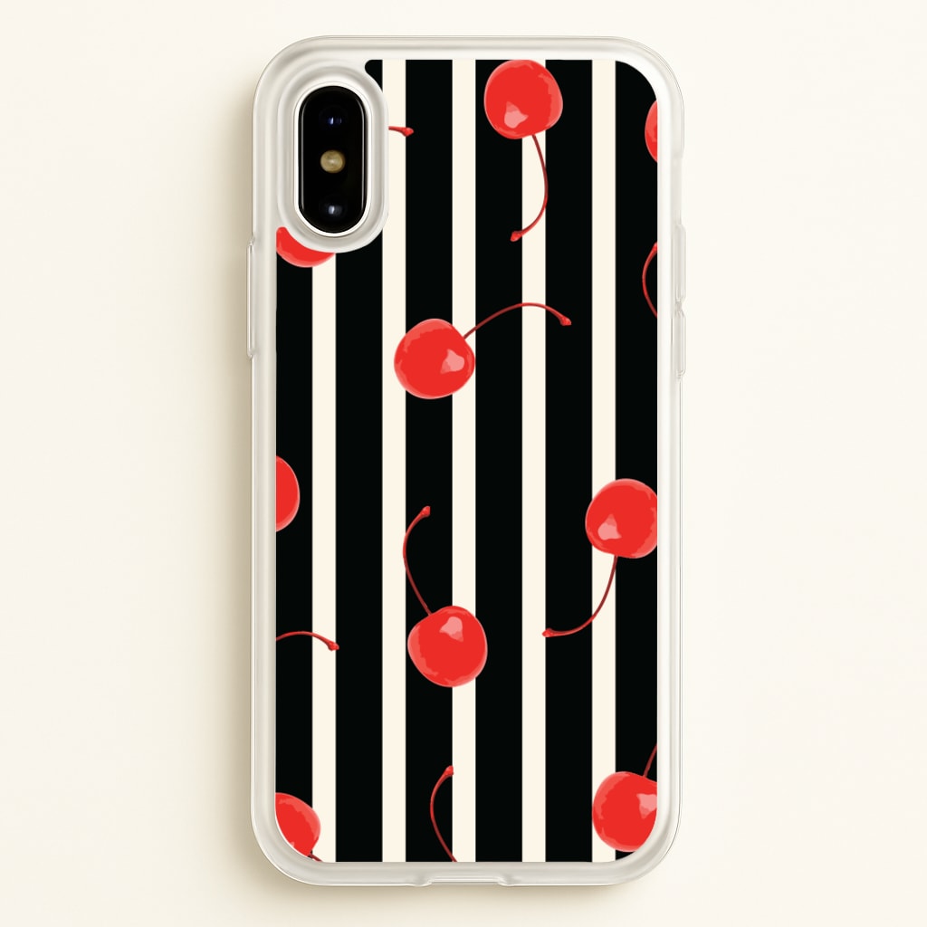 Black And White Stripes With Cherries - Patterns Phone Case for iPhone X / XS