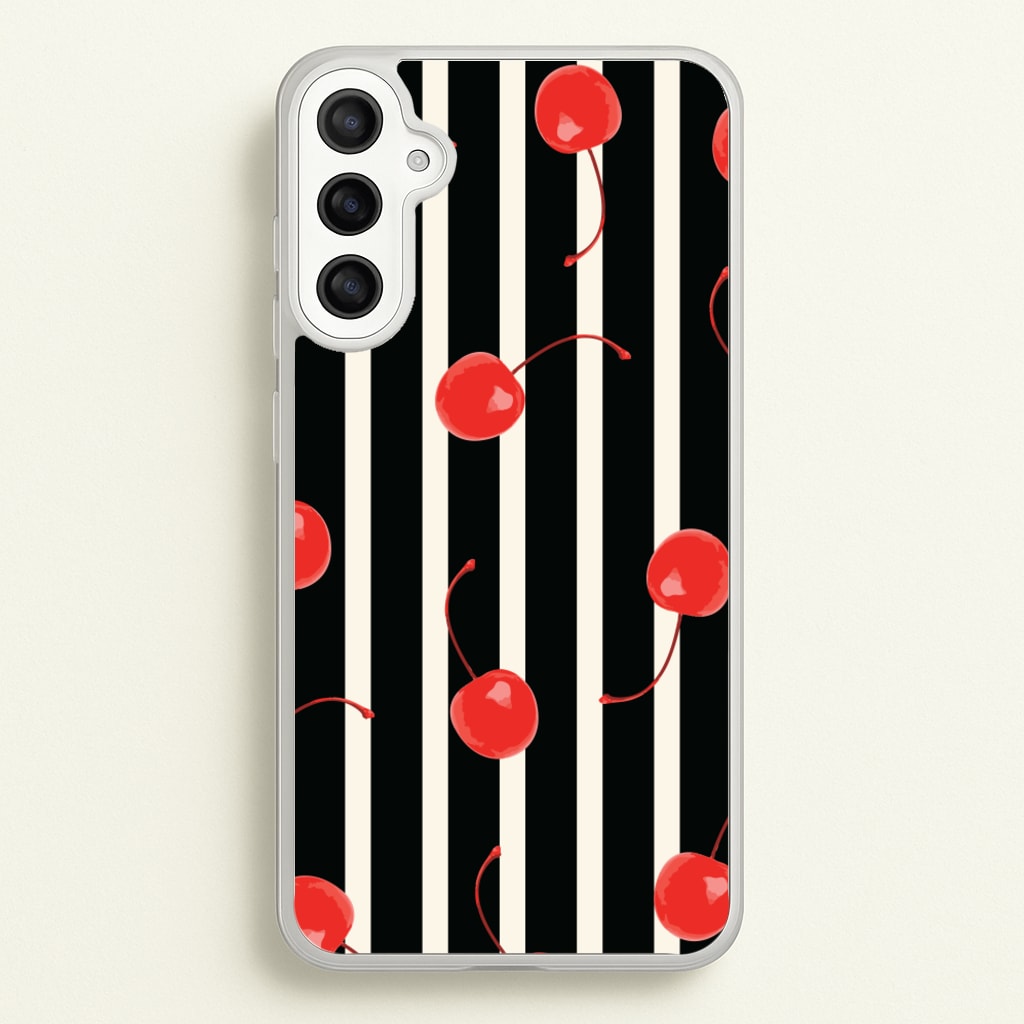 Black And White Stripes With Cherries - Patterns Phone Case for Galaxy A34