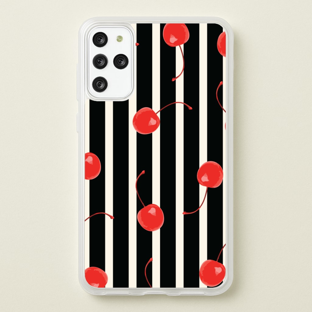 Black And White Stripes With Cherries - Patterns Phone Case for Galaxy S20 Plus