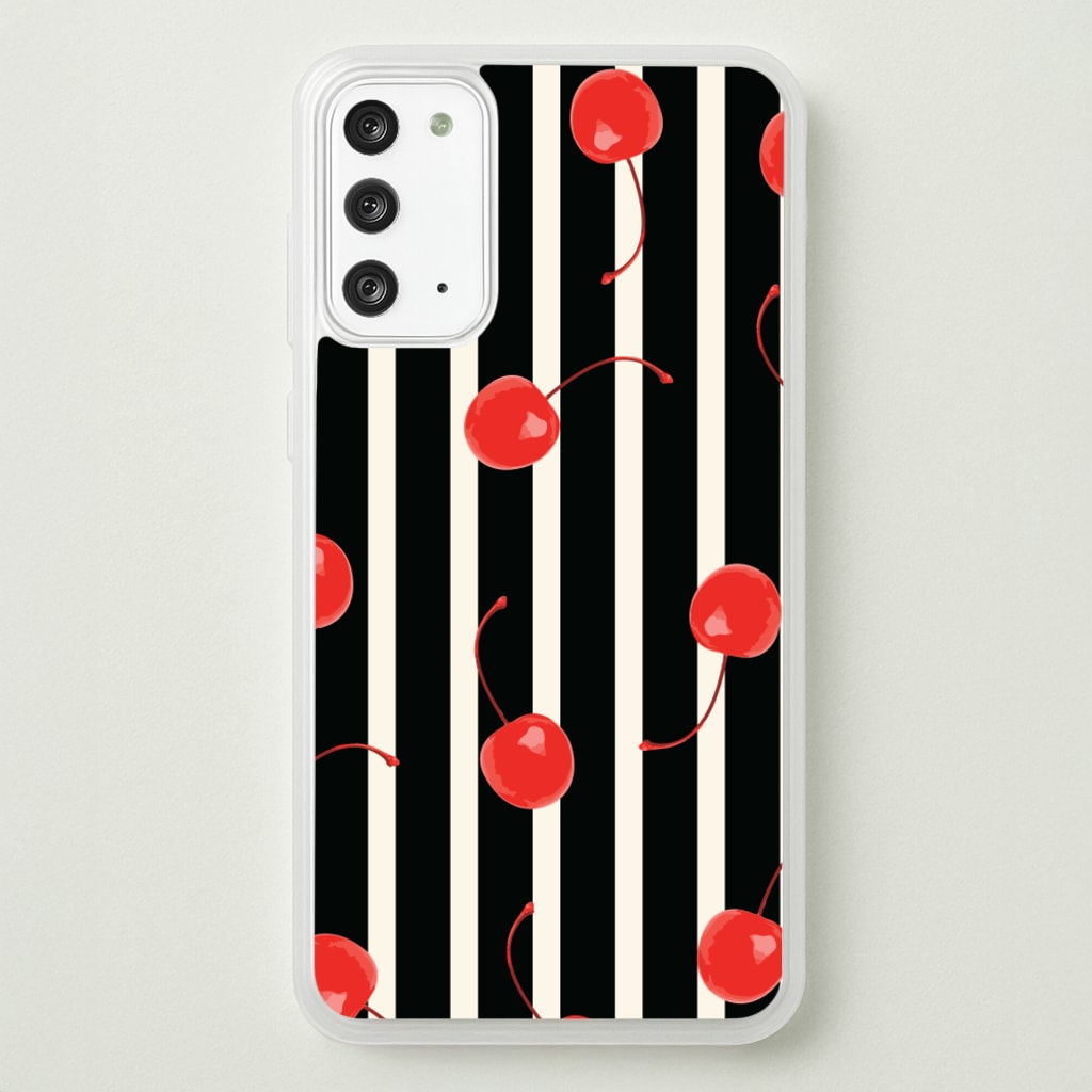 Black And White Stripes With Cherries - Patterns Phone Case for Galaxy Note 20