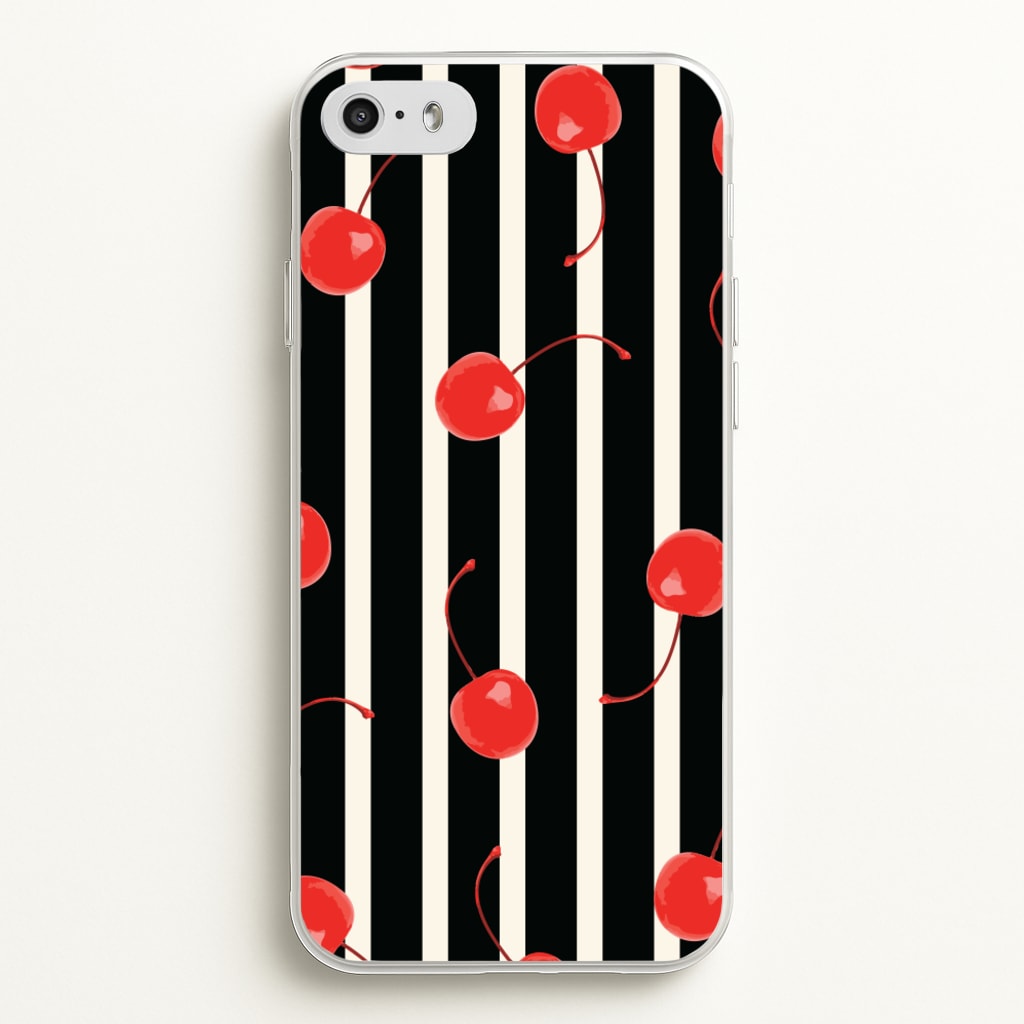 Black And White Stripes With Cherries - Patterns Phone Case for iPhone 5 / 5s / SE 2016