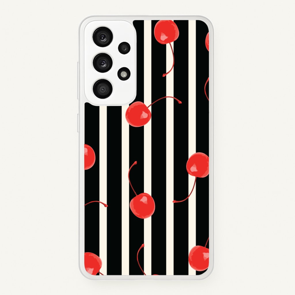 Black And White Stripes With Cherries - Patterns Phone Case for Galaxy A53