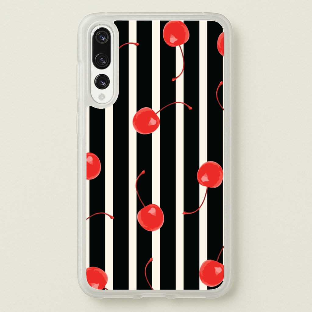 Black And White Stripes With Cherries - Patterns Phone Case for Huawei P20 Pro