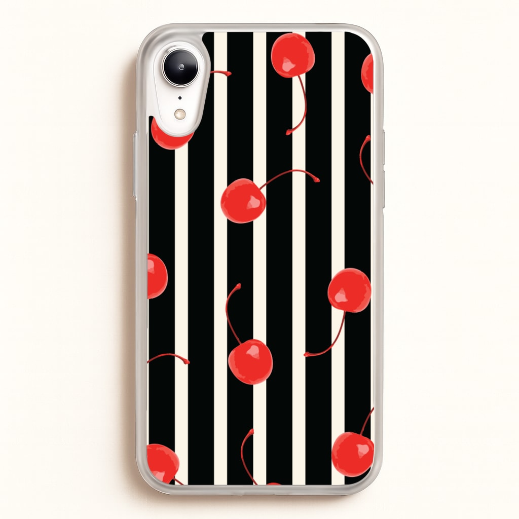 Black And White Stripes With Cherries - Patterns Phone Case for iPhone XR