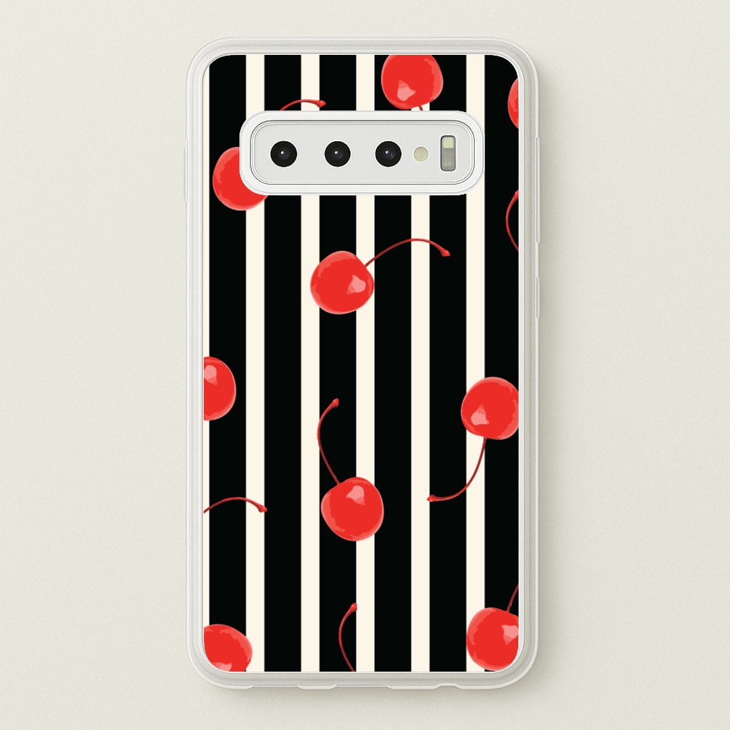 Black And White Stripes With Cherries - Patterns Phone Case for Galaxy S10