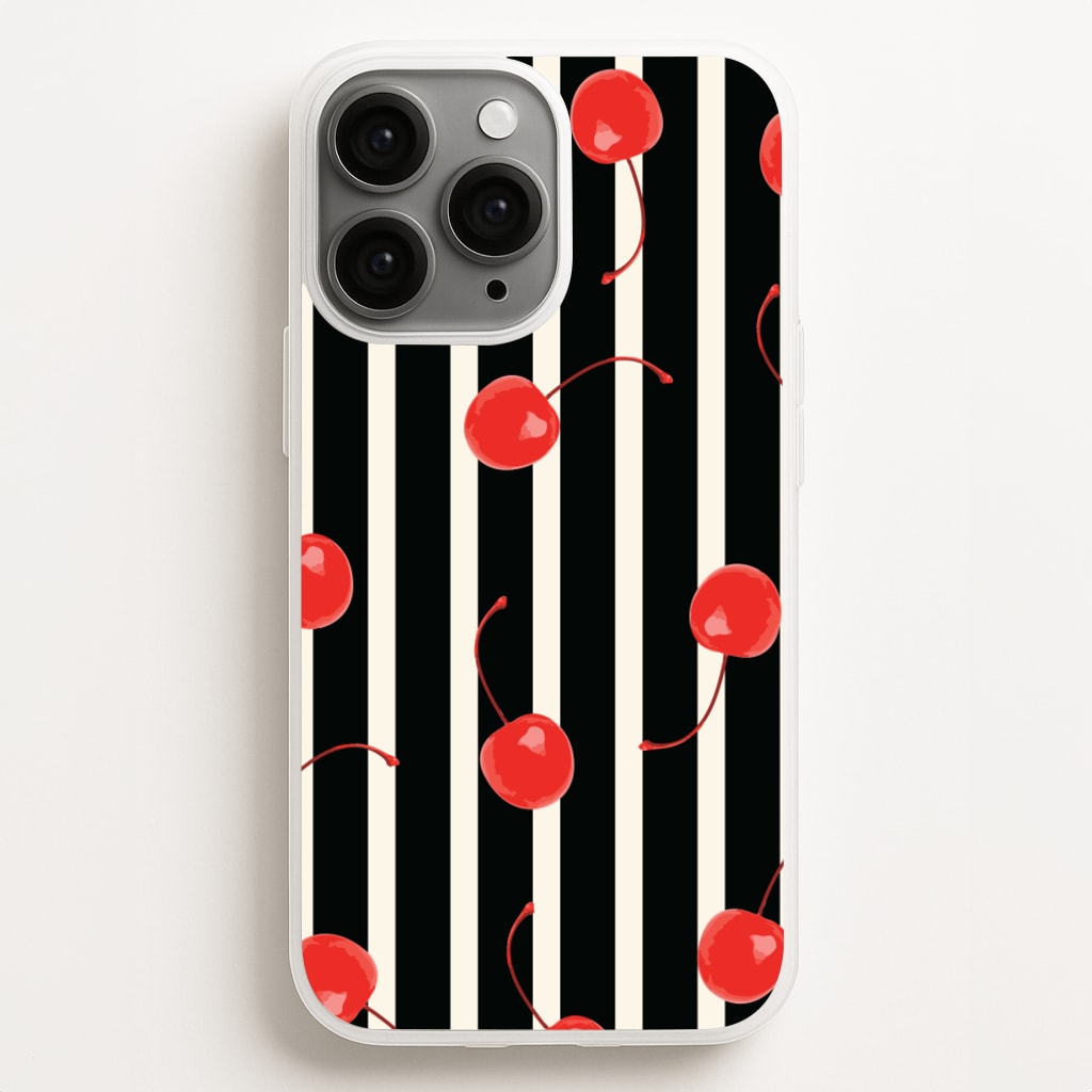 Black And White Stripes With Cherries - Patterns Phone Case for iPhone 12 Pro Max