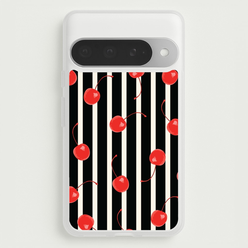 Black And White Stripes With Cherries Phone Case for Google Pixel 10 Pro XL