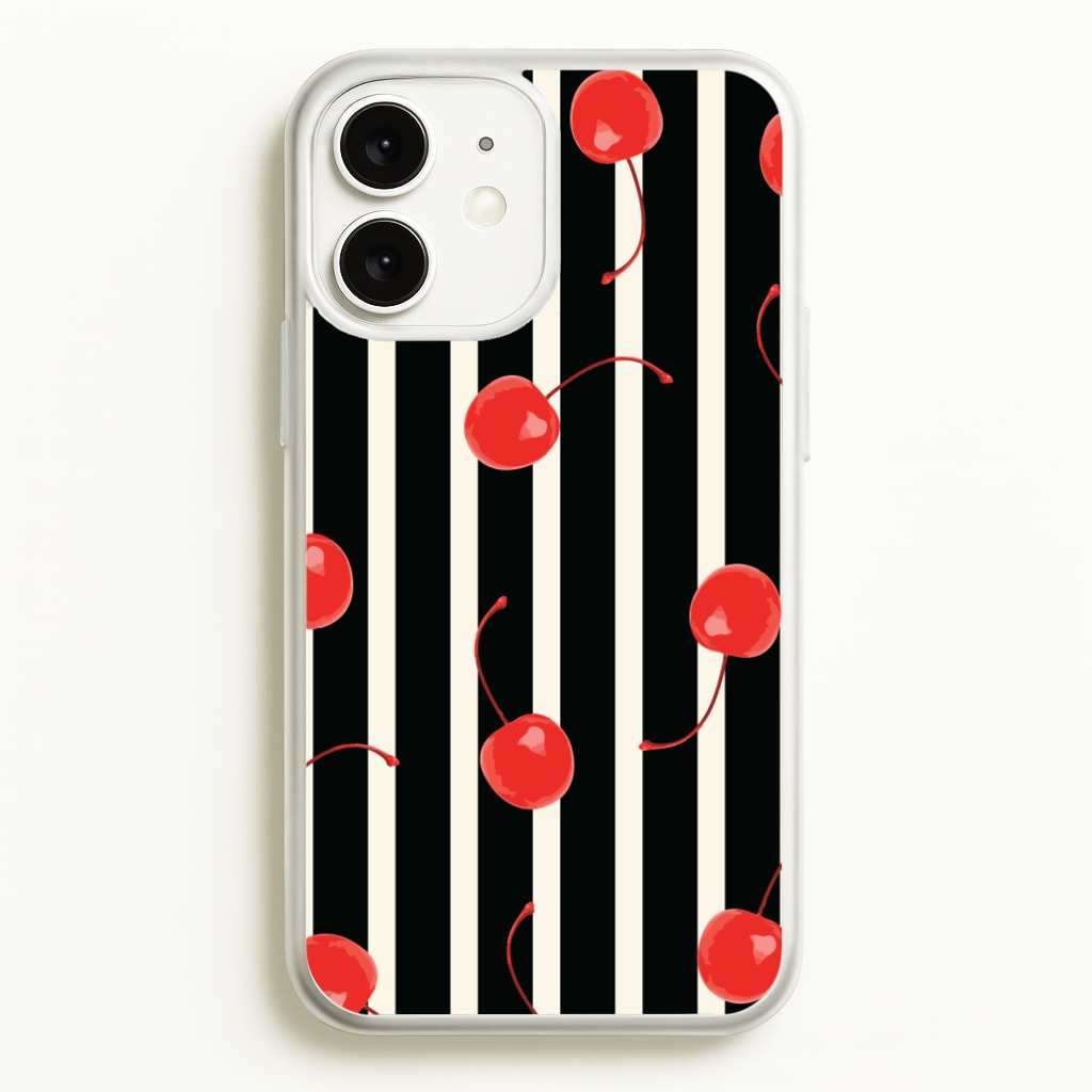 Black And White Stripes With Cherries - Patterns Phone Case for iPhone 11