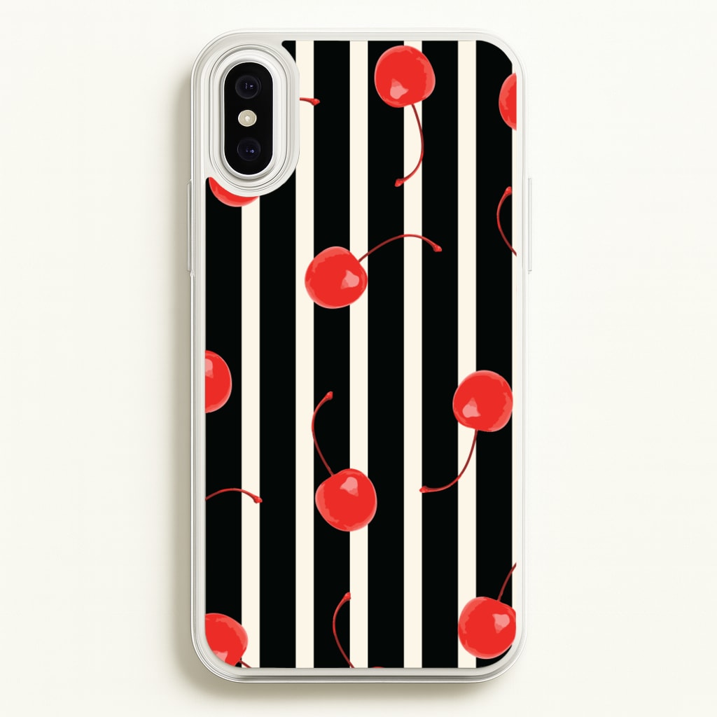 Black And White Stripes With Cherries - Patterns Phone Case for iPhone XS Max