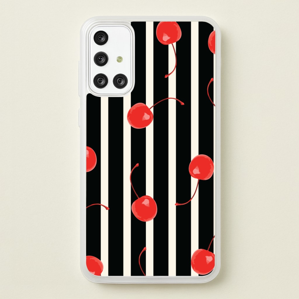 Black And White Stripes With Cherries - Patterns Phone Case for Galaxy A71