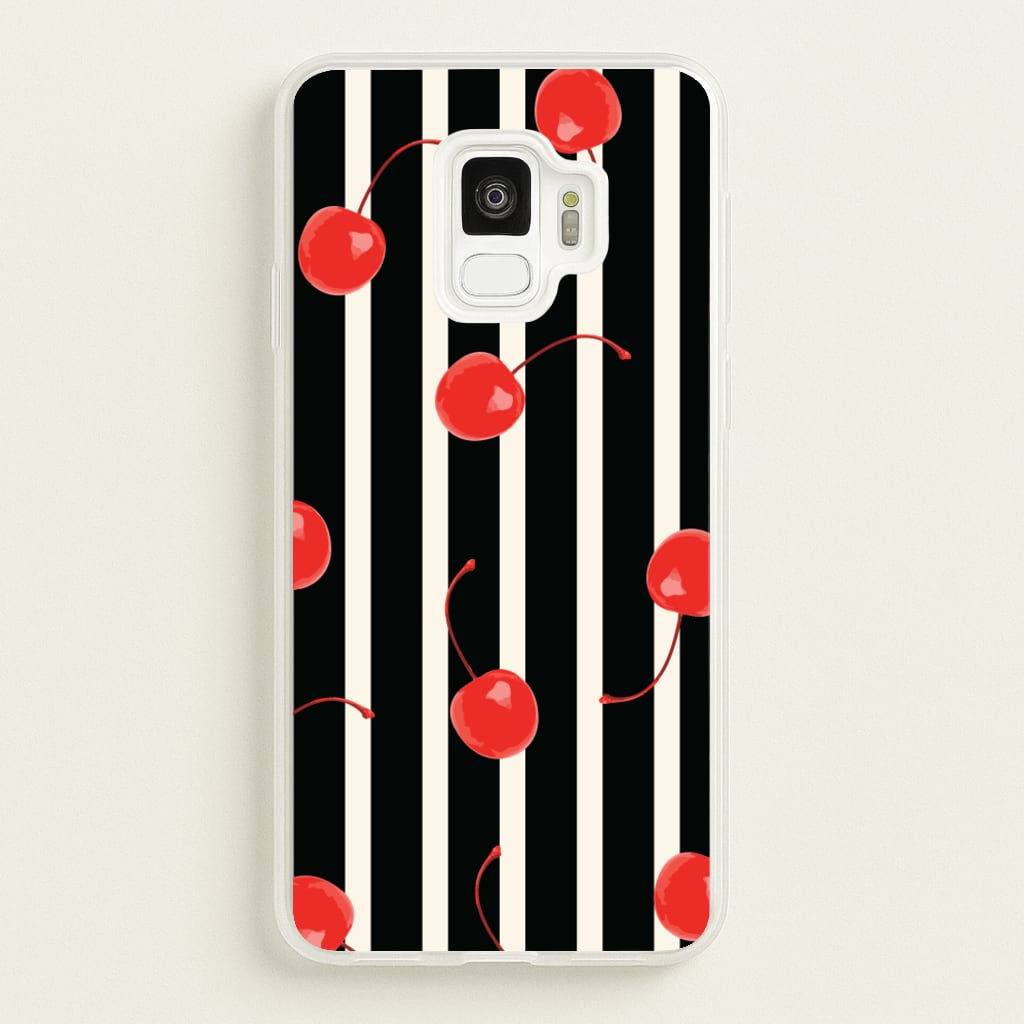 Black And White Stripes With Cherries - Patterns Phone Case for Galaxy S9