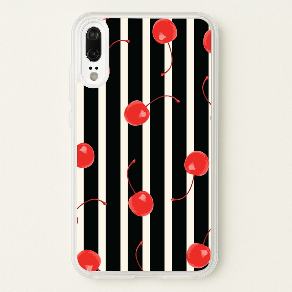 Black And White Stripes With Cherries - Patterns Phone Case for Huawei P20
