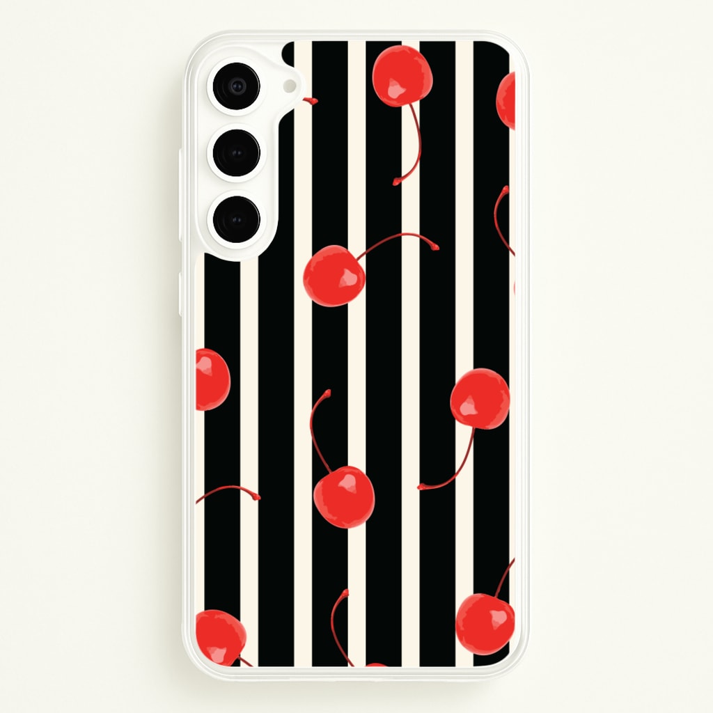 Black And White Stripes With Cherries - Patterns Phone Case for Galaxy S23 Plus