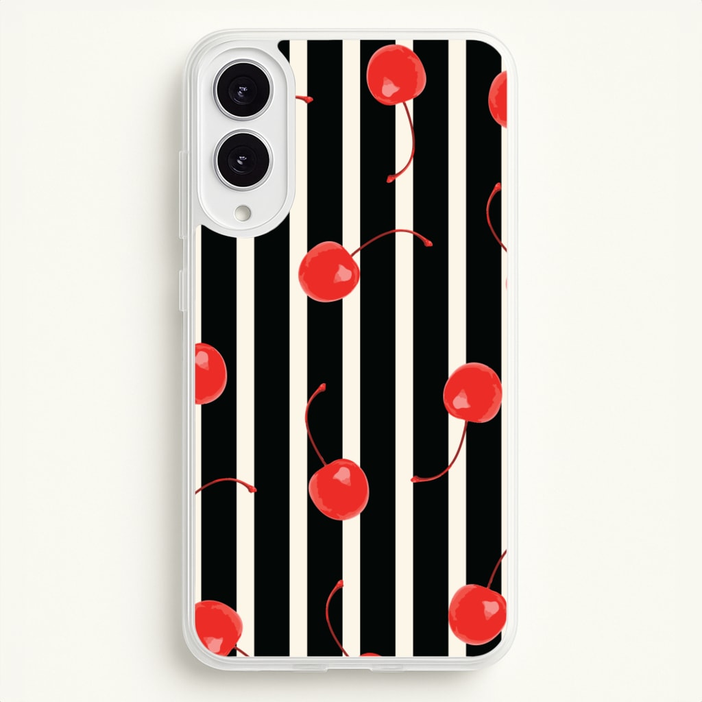 Black And White Stripes With Cherries - Patterns Phone Case for Galaxy S25 Edge