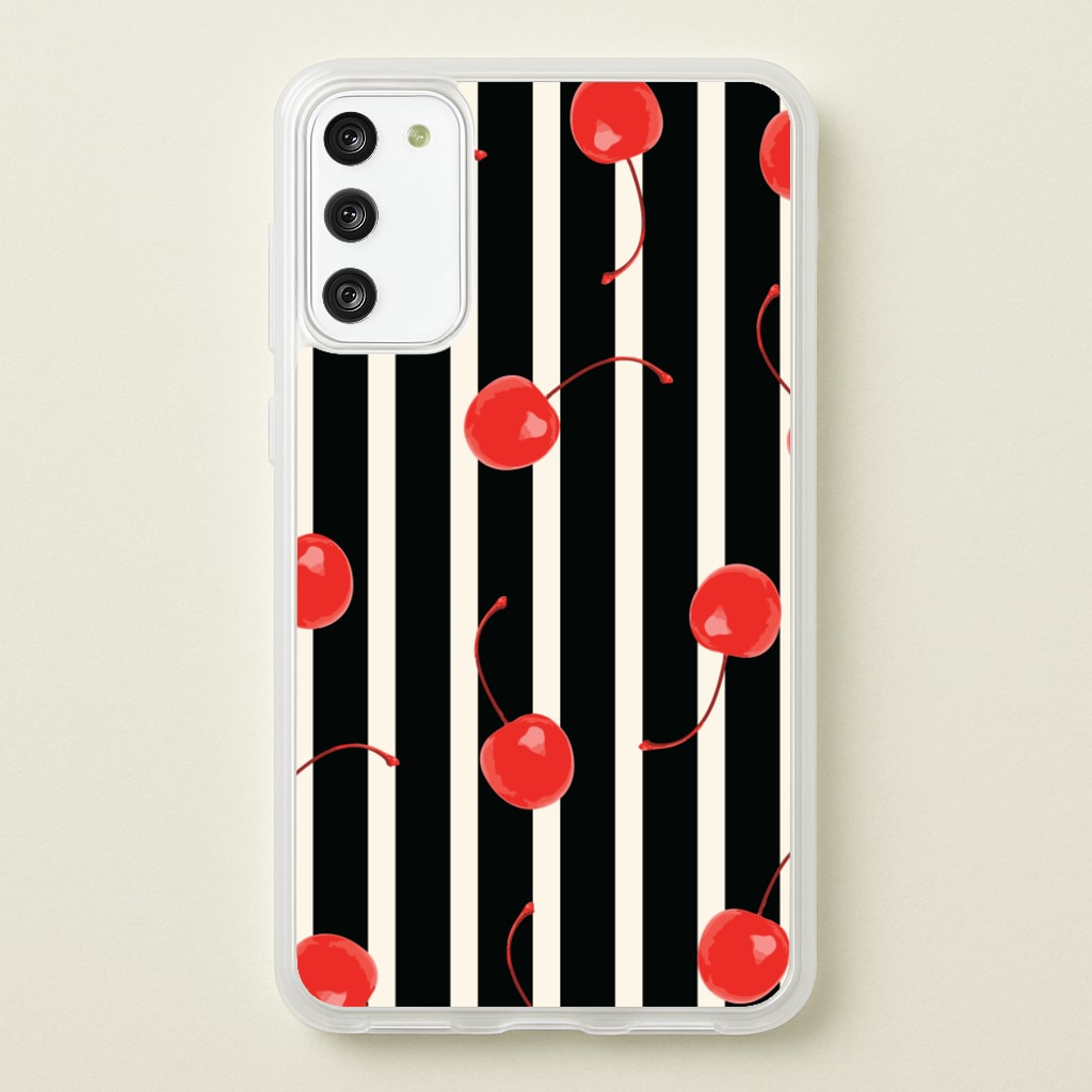 Black And White Stripes With Cherries - Patterns Phone Case for Galaxy S20