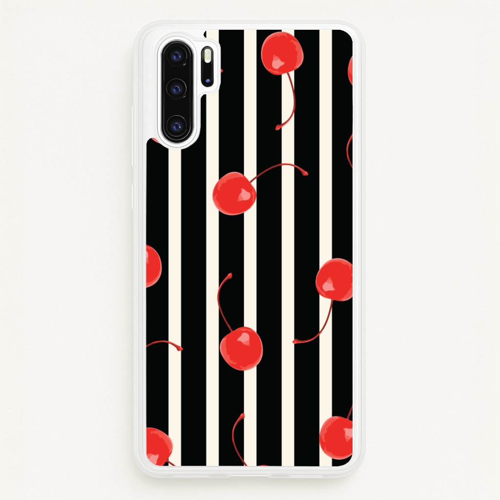 Black And White Stripes With Cherries - Patterns Phone Case for Huawei P30 Pro