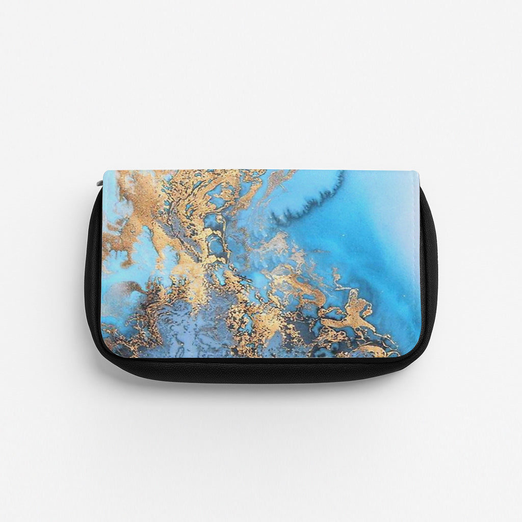 Sea Blue and Gold Marble Pencil Case