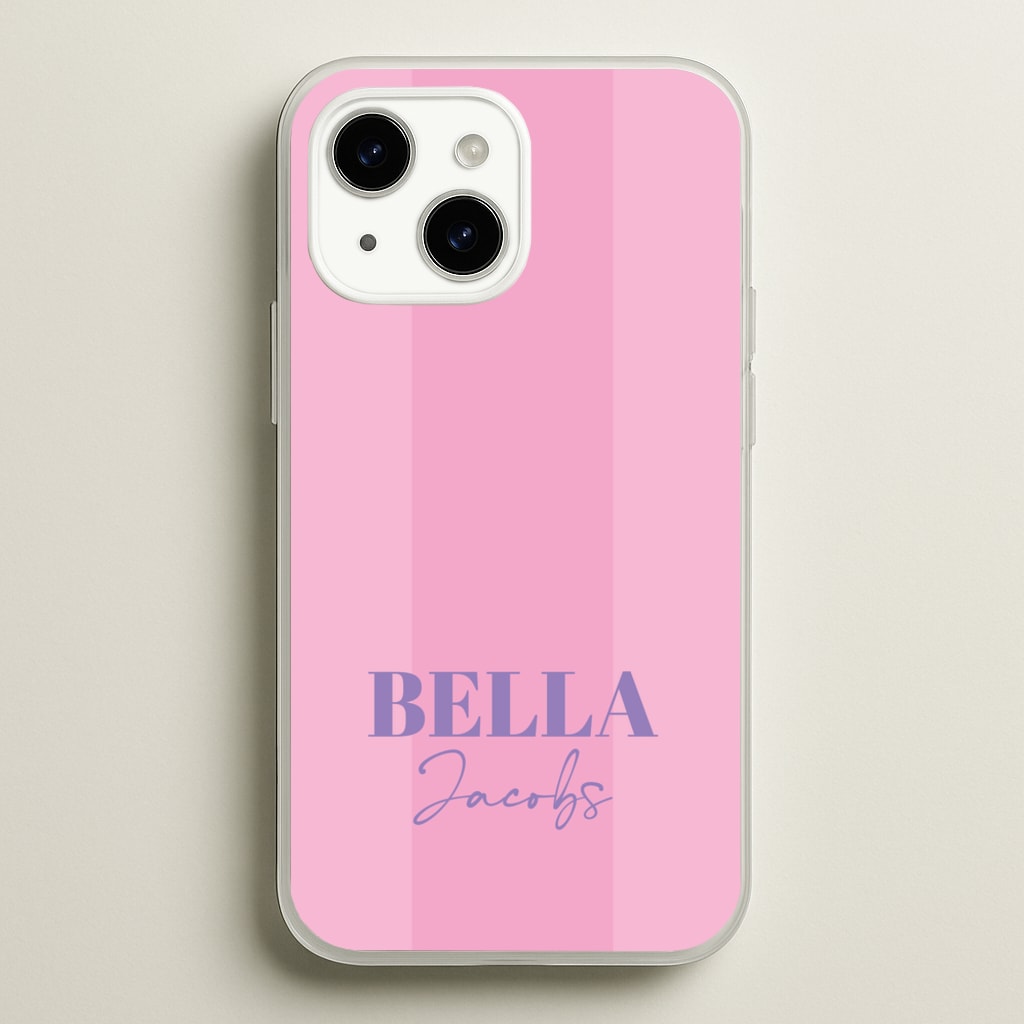 Pink Stripe Personalised Name - Personalised Phone Case for iPhone 14