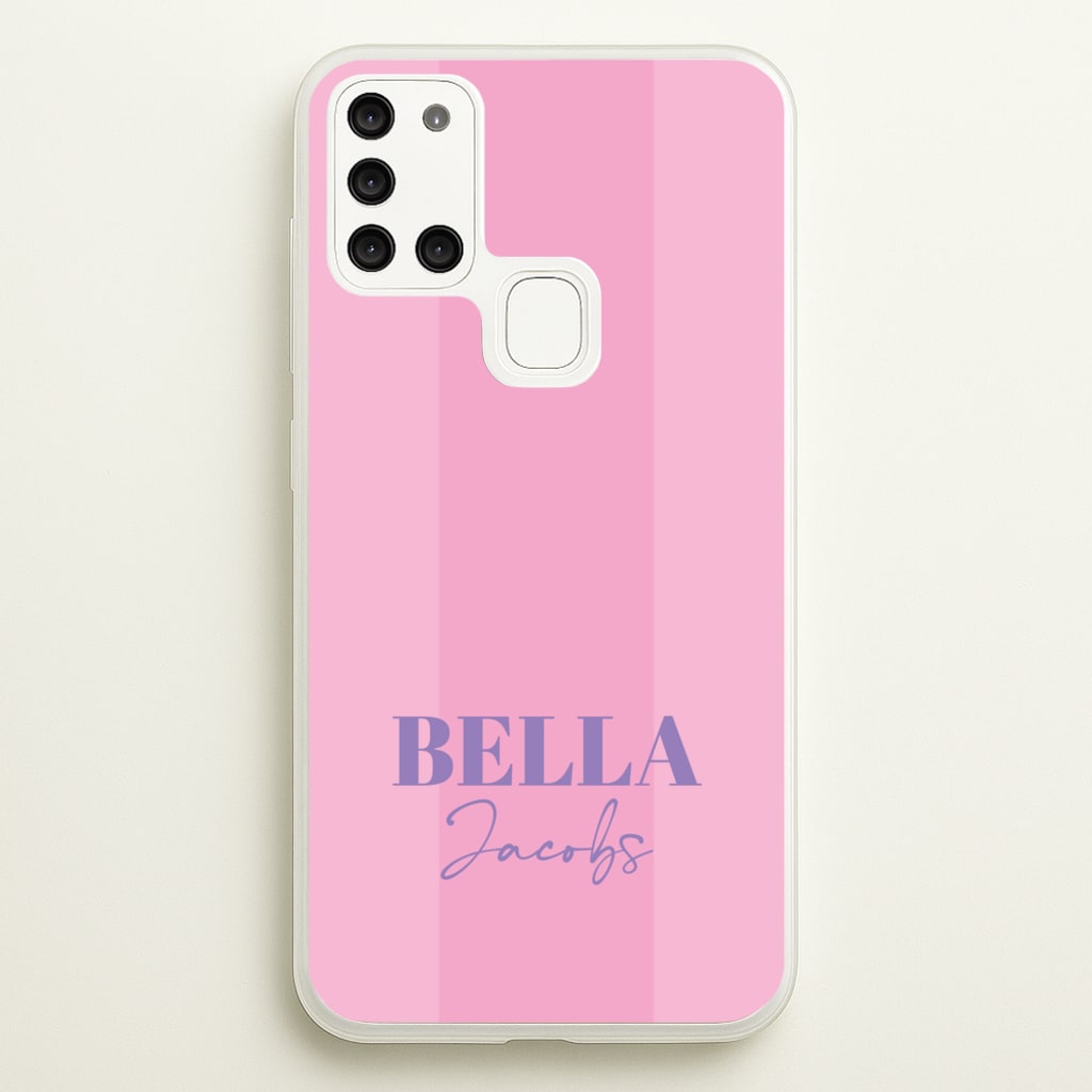 Pink Stripe Personalised Name - Personalised Phone Case for Galaxy A21s