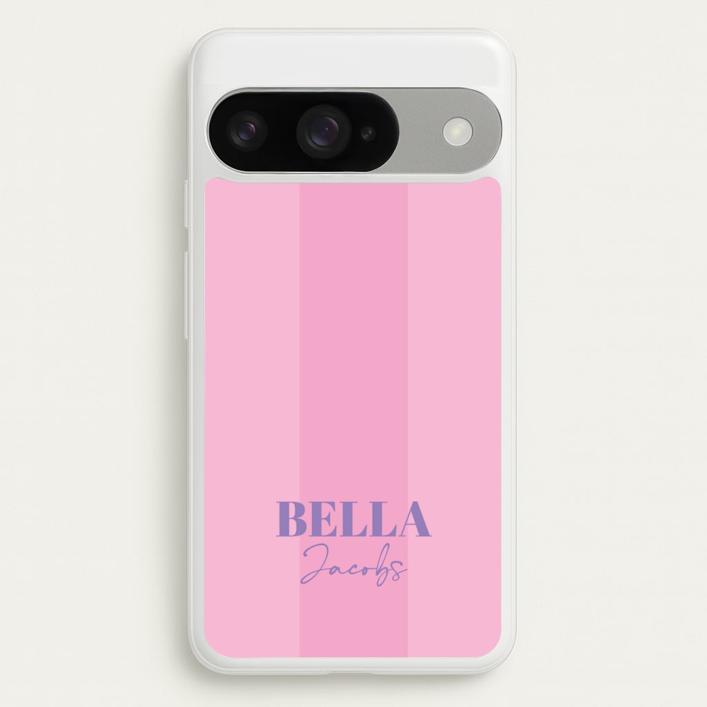 Pink Stripe Personalised Name Phone Case for Google Pixel 10 / 10 Pro