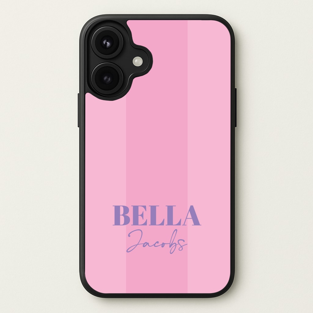Pink Stripe Personalised Name Phone Case for iPhone 17