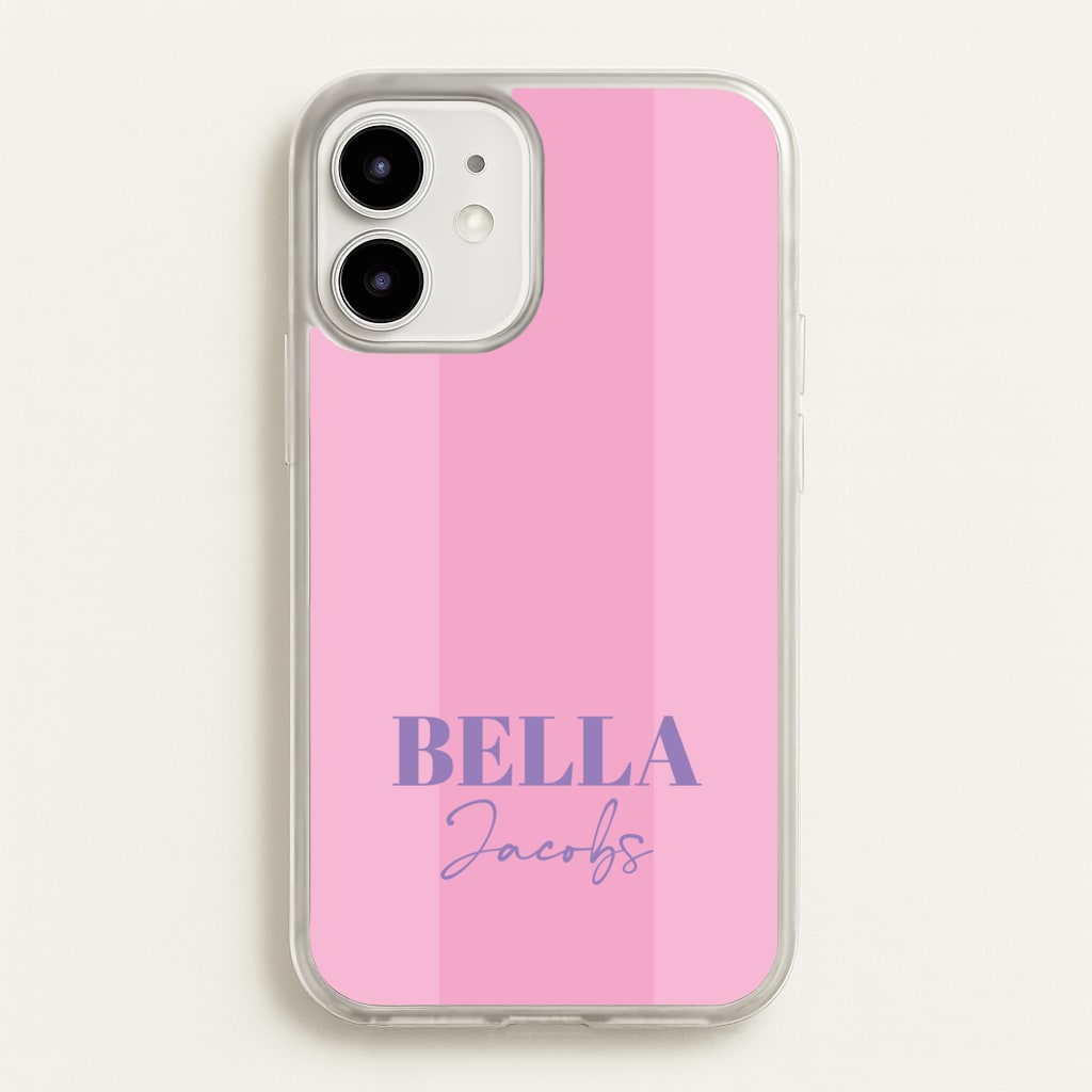 Pink Stripe Personalised Name - Personalised Phone Case for iPhone 12 / 12 Pro