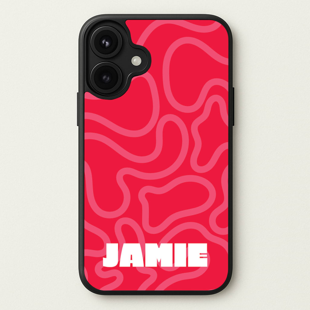 Red And Pink Squiggles Personalised Name Phone Case for iPhone 17