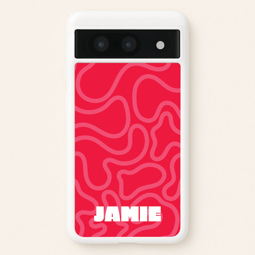 Red And Pink Squiggles Personalised Name - Personalised Phone Case for Google Pixel 8a